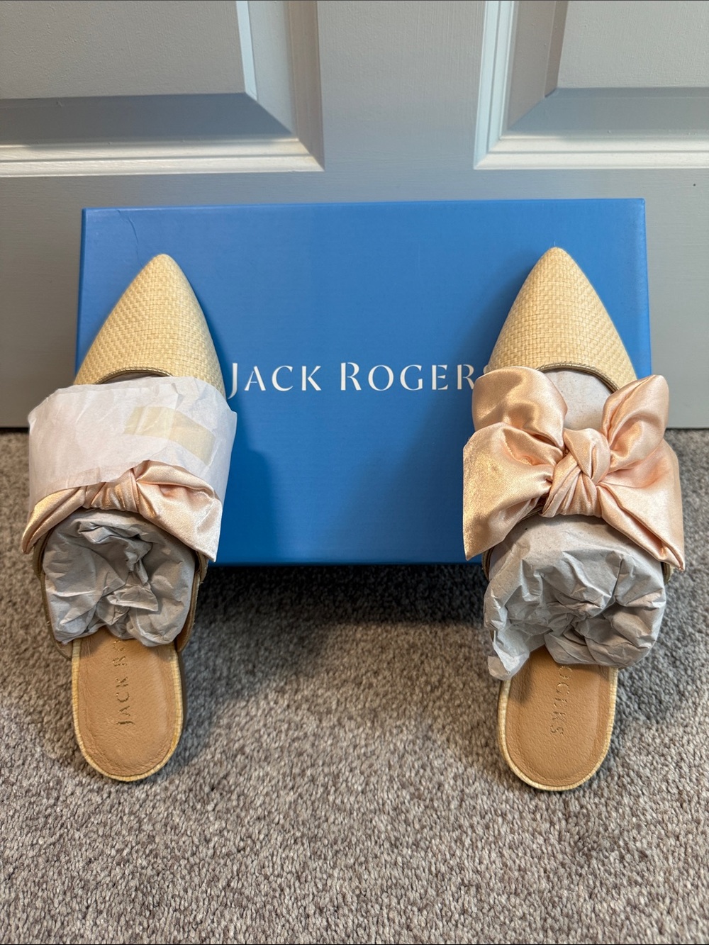 Jack Rogers Blush Satin Bow Pointed Toe Mules